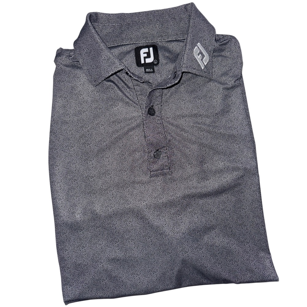 FootJoy Golf Polo Shirt Mens Large Gray Black Dot Print Tour Issued Logo Collar
